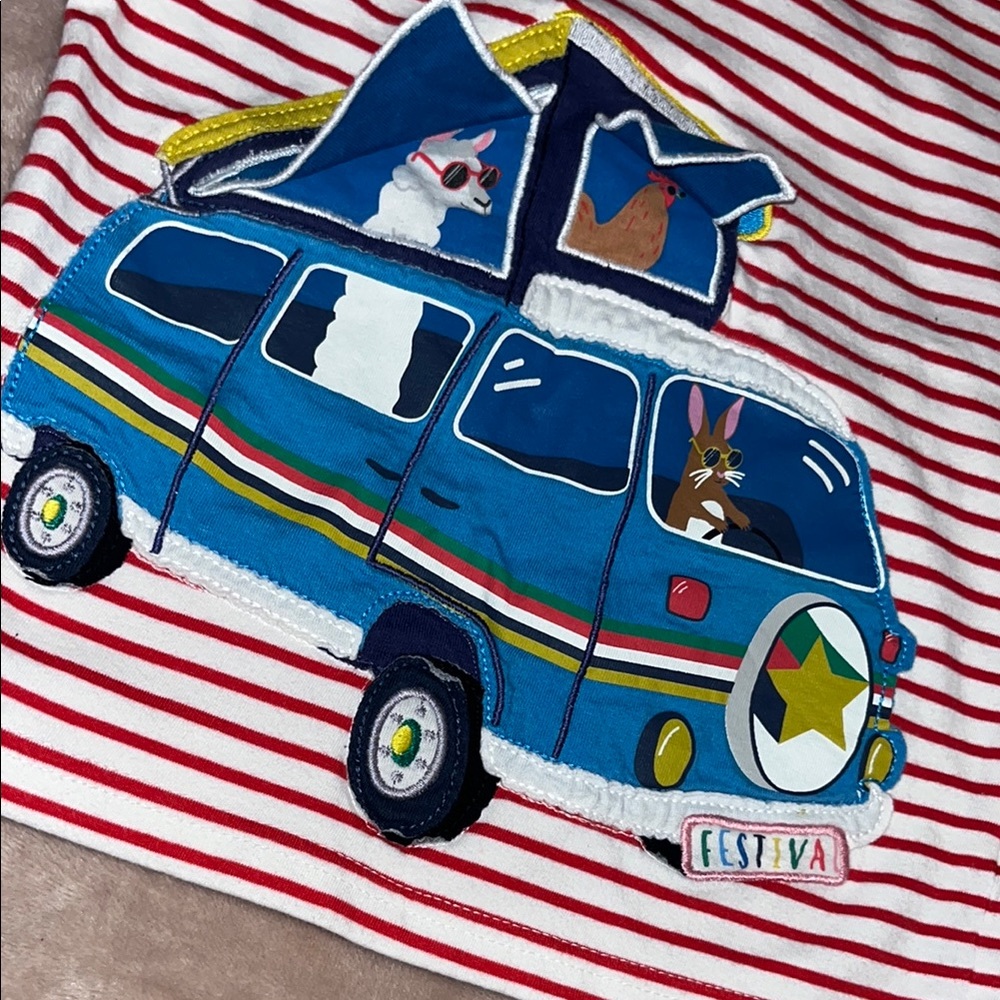 Mini Boden Red and White Striped Kids Shirt with Blue Van Design - Picture 2 of 2